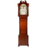 A George III mahogany and oak long case clock by Jno Bloor of Newcastle, having a swan neck pediment