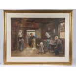 Thomas Walter Wilson (British, 1851-1912) Interior Scene with Fisherman Returning Home signed and
