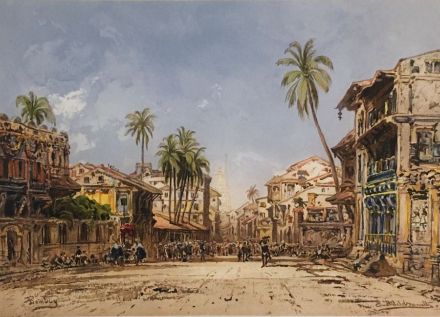Eduard Hildebrandt (1818-1868) Street in Bombay, India  c 1865 Signed and titled lower edge to