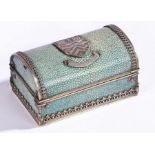 Omar Ramsden Arts and Crafts silver and shagreen casket, London 1930, the domed lid with central