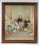 English School (19th Century) Children in an Interior watercolour 65 x 55cm (25.5" x 21.5")