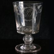 Large Rummer c1836 with bucket bowl & 1836 joey coin in stem with oak leaf & oak apple engraving