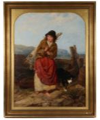 Henry Bright (British, 1810-1873) Coastal Scene with Fisher Girl and Dog signed and dated '57 (lower