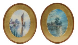 Stephen John Batchelder (British, 1849-1932) 'Buckenham Ferry' & 'Horning Ferry by Moonlight' both