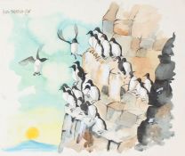 Hugh Brandon-Cox, FZS (British, 1917-2003) Guillemots on a Cliff signed (top left), watercolour 38 x