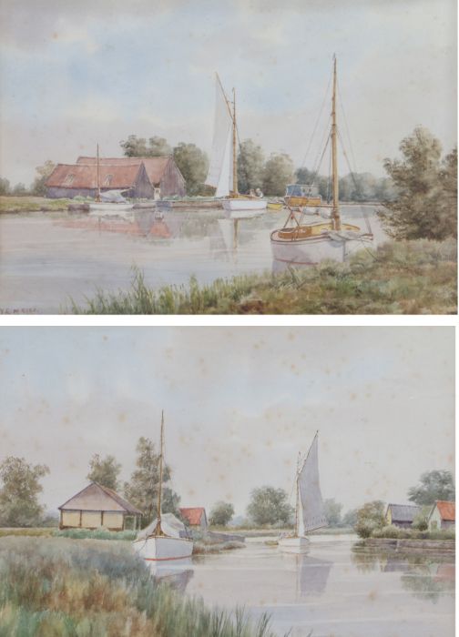 William Edward Mayes (British, 1861-1952) Broadland Views one signed (lower left), pair of