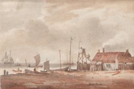 John Cantiloe Joy (British, 1806-1866) Coastal Scene with Watch Tower inscribed Jno Joy fecit.