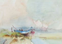 Jack Cox (British, 1914-2007) Coastal Scene with Fishing Boats signed (lower left), watercolour 20 x