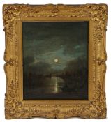 Norwich School (19th Century) Moonlit River Scene oil on canvas 30 x 24cm (12" x 9.5")