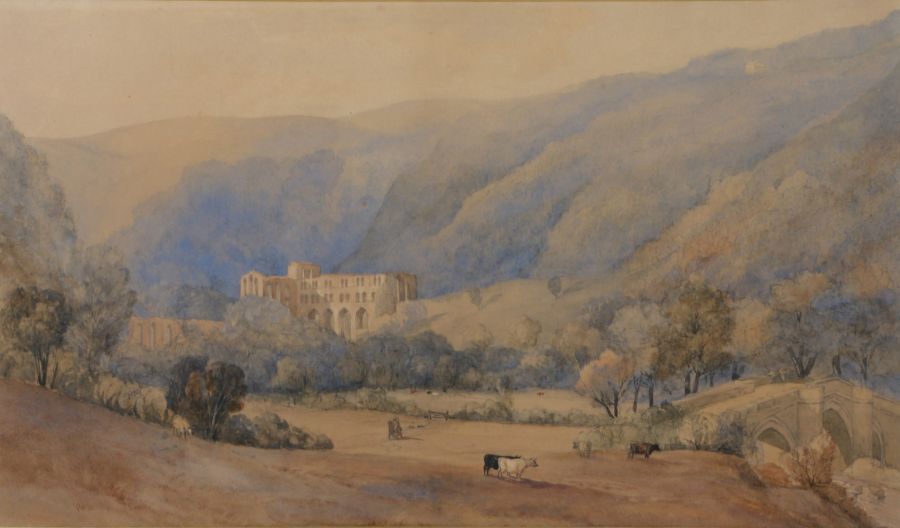 Robert Leman (British, 1799-1869) "Rievaulx Abbey, Yorkshire c.1861" watercolour 42 x 73cm (16.5"