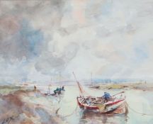 Jack Cox (British, 1914-2007) Fishing Boats in a North Norfolk Estuary signed (lower left),