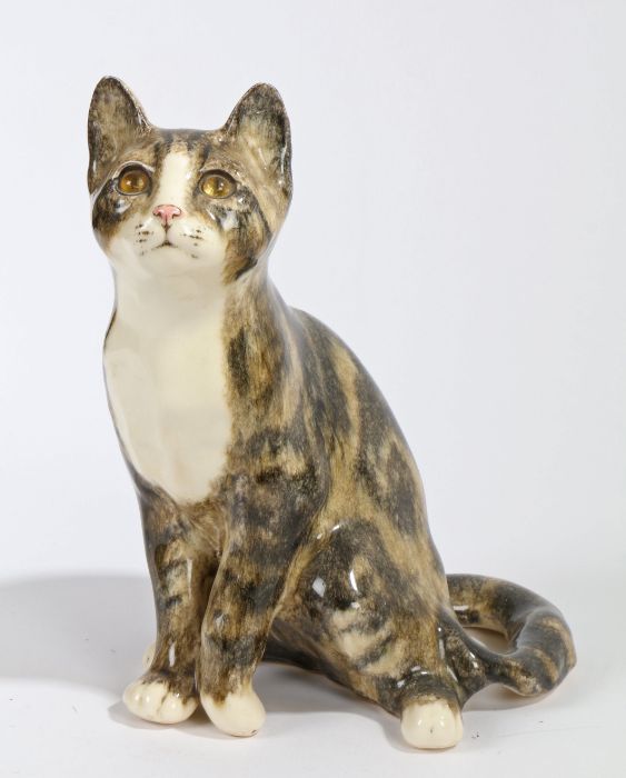 A 'Winstanley' pottery seated Tabby Cat, stamped to underside, 25cm high