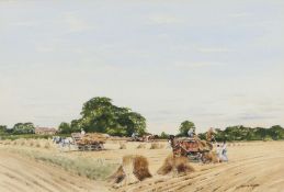 Martin Sexton (British, Contemporary) Norfolk Harvest Scene signed (lower right), watercolour 38 x