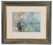 Jack Cox (British, 1914-2007) Fishing Boat with Figures signed (lower right), watercolour 24 x