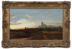 Thomas Lound (British, 1802-1861) Ely Cathedral at Sunset oil on canvas 33 x 56cm (13" x 22")