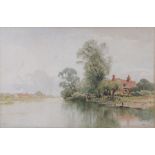 Arthur Gerald Ackermann R.I (British, 1876-1960) River Landscape with Cottage and Anglers signed (