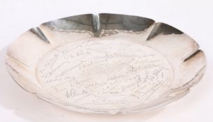 A George V silver dish, London 1932, maker Josiah William & Co. the central field engraved "