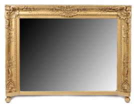 A 19th century gilt over mantle mirror, having a swept frame terminating to ball and claw feet,