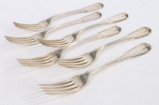 A set of six George III silver table forks, London 1798, maker William Eley & William Fearn, the
