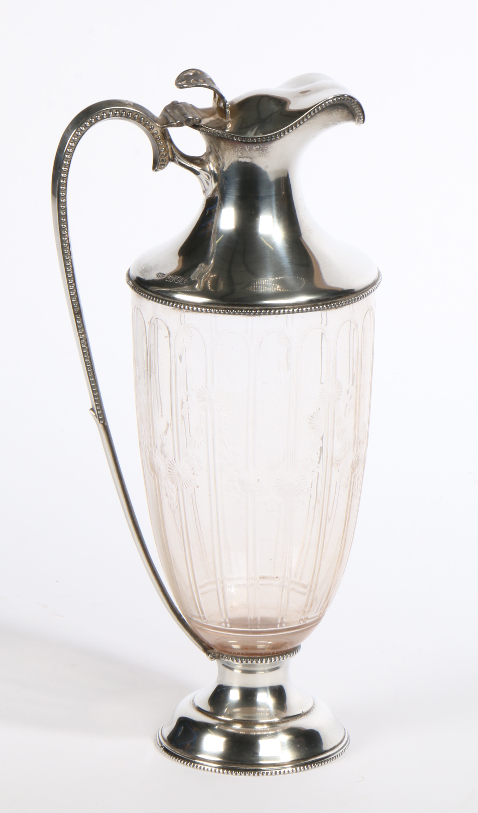 A George V silver mounted clear glass claret jug, London 1914, maker Goldsmiths & Silversmiths