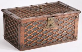 An interesting carved pine box, in the manner of a 16th century ‘strong box’, circa 1800-40