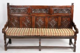 A good and interesting Charles II oak settle, South-West Yorkshire, circa 1670 The back of three