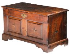 A George II/III oak and inlaid coffor Bach, West Wales, circa 1740-80 Having a typical detachable