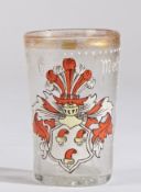 A German glass and enamel beaker, in the 16th Century taste  Designed with a coat of arms, the