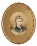 English School (19th Century) Portrait of a Young Girl from the Rathbone Family watercolour 22 x