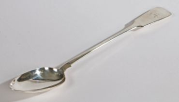 An extremely large crested provincial silver fiddle pattern basting spoon, Exeter 1856, John Stone