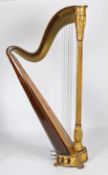 A giltwood, composition and fruitwood veneered harp by Thomas Dodd, 19th century, the brass key