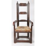 A rare 17th century oak, walnut, beech and polychrome reclining chair The 'ladder-back' with three