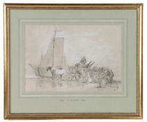 Attributed to Joseph Stannard (British, 1797-1830) Beach Scene pastel 25 x 37cm (10in x 14.5in)