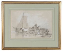 Attributed to Joseph Stannard (British, 1797-1830) Beach Scene pastel 25 x 37cm (10in x 14.5in)