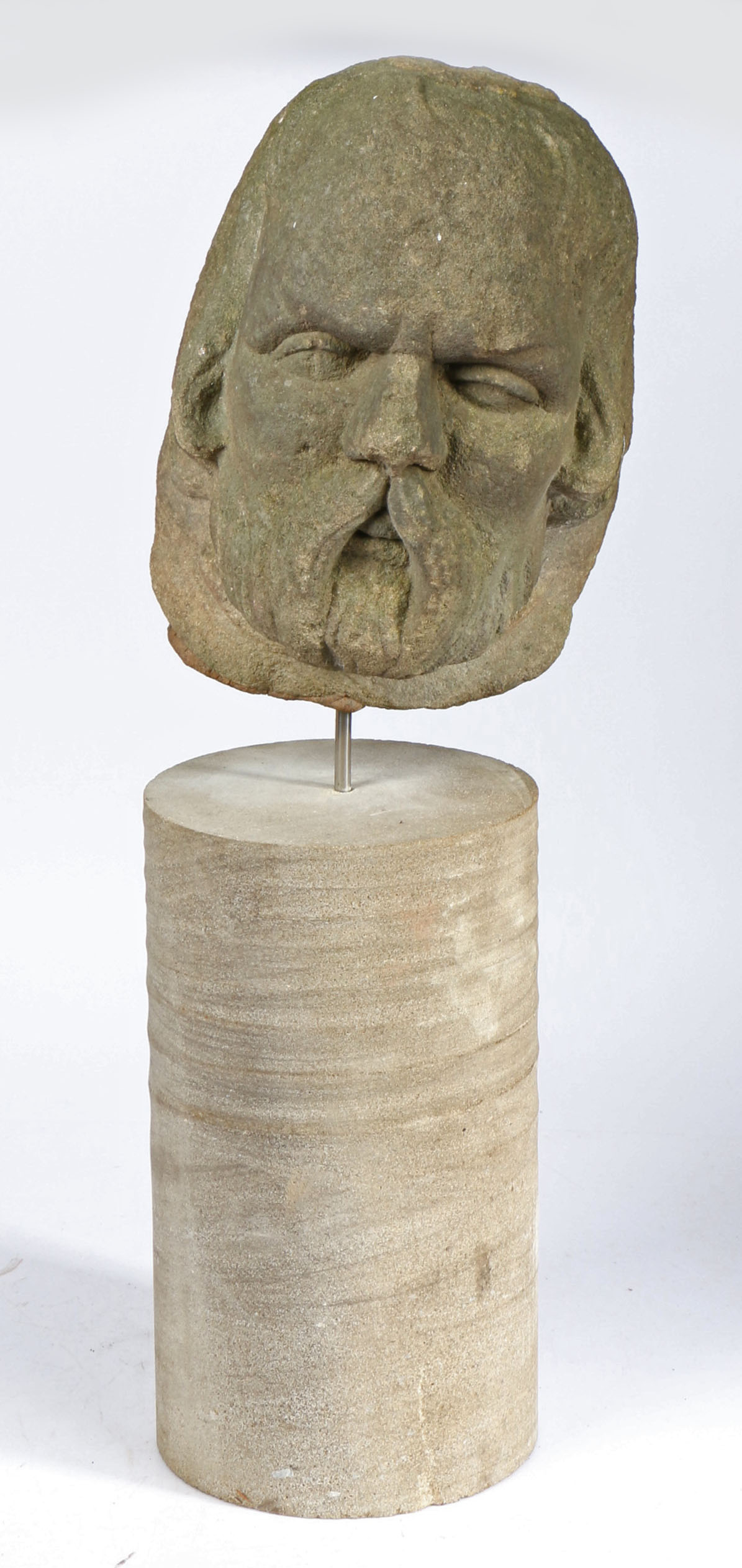A James I sandstone male head, circa 1620 Carved with prominent ‘walrus’ moustache, beard and long - Image 2 of 2