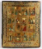 Antique Russian Icon Twelve Feasts panel 26 x 22cm (10.25" x 8.75")