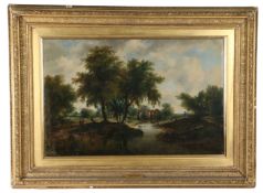 Attributed to William Henry Crome (British, 1806-1873) Wooded River Landscape with Figures and