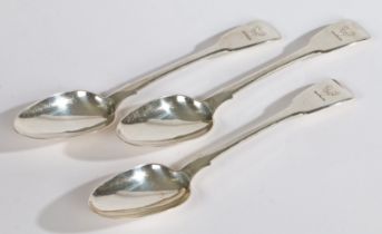 Three crested silver fiddle pattern table spoons, London 1831, Hyam Hyams, 234g total weight (3)