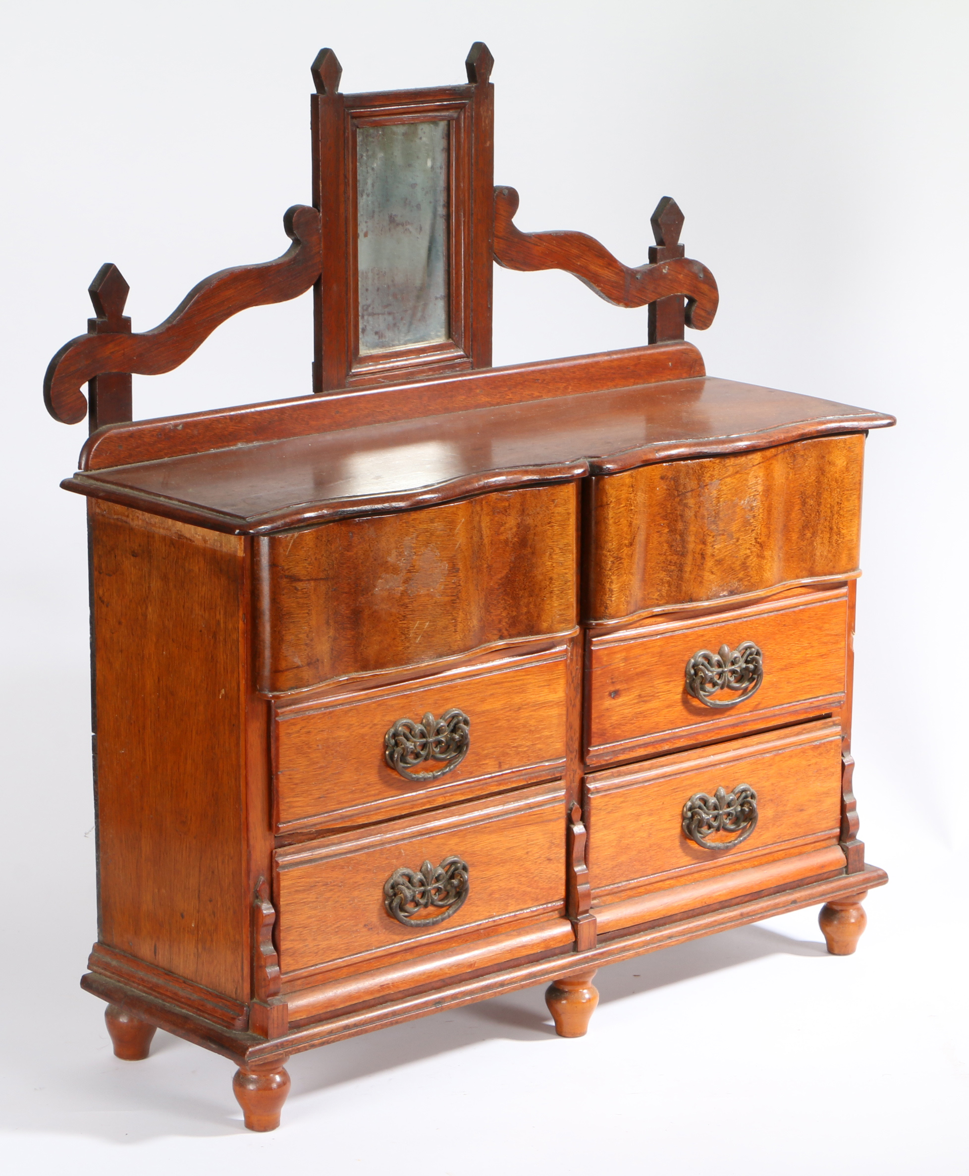 An Edwardian Apprentice piece mirror back dressing table, two moulded top drawers over four - Image 5 of 6