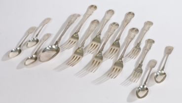 A small quantity of 19th century Kings/Queens pattern flatware to include six dinner forks, two