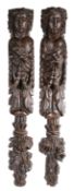 A large and impressive pair of 17th century oak figural terms Each carved as a female, with
