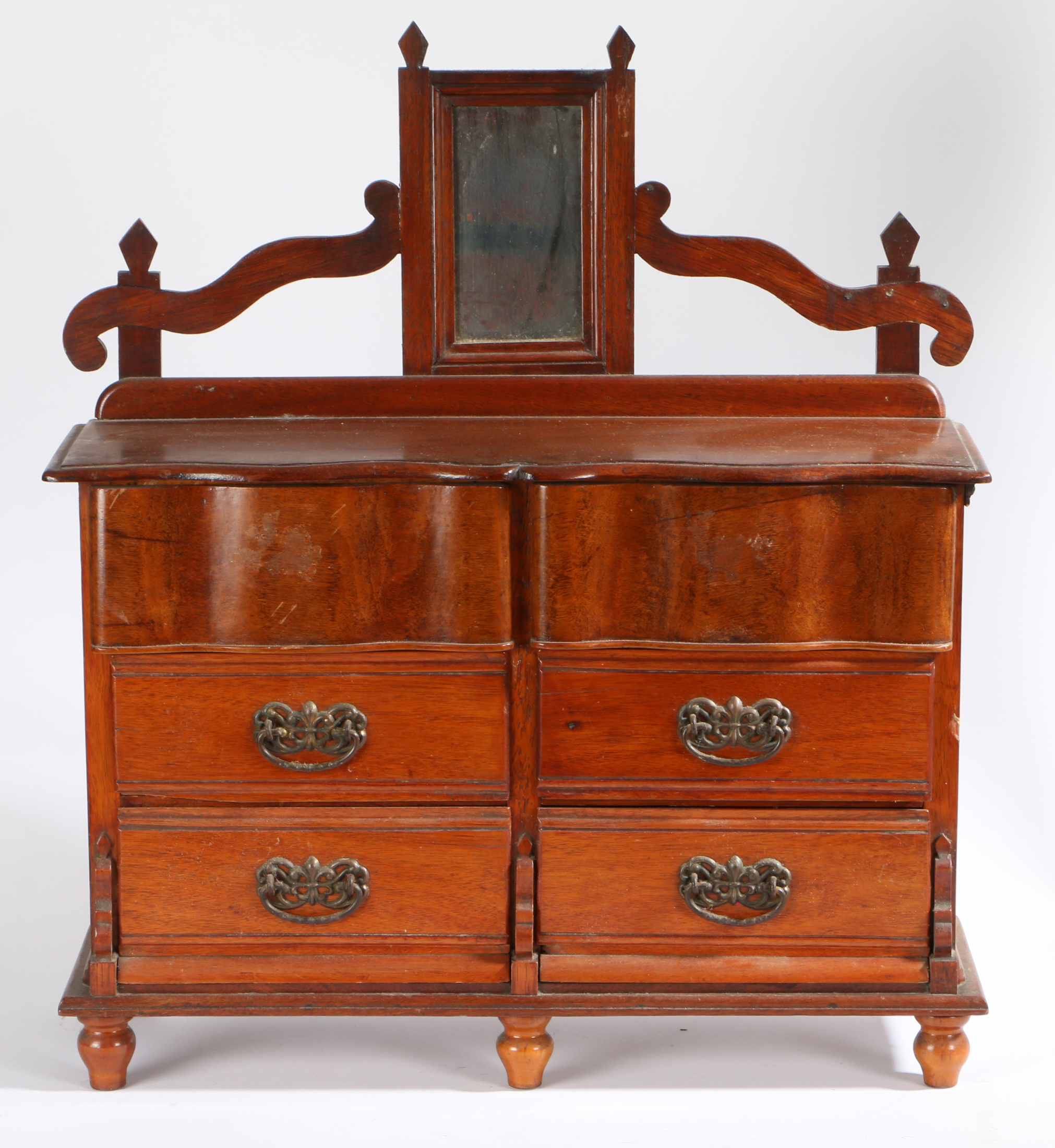 An Edwardian Apprentice piece mirror back dressing table, two moulded top drawers over four - Image 4 of 6