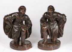 A good pair of 18th century 'ebonised Iimewood’ blackamoor figures, Italian Each designed
