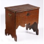 A highly unusual William & Mary oak boarded box-stool, circa 1690 Having a sliding one-piece top