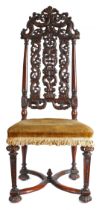 An impressive late 17th century walnut high-back side chair, in the Danial Marot manner, circa