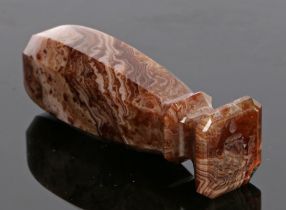 A 19th century agate desk seal, set with a coat of arms, 6.5cm long