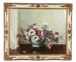 Vernon de Beauvoir Ward (British, 1905-1985) "Anemones" signed and dated '44 (lower right),  oil