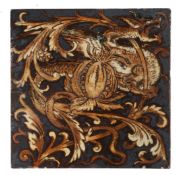 A Martin Brothers stoneware dragon tile, circa 1895, of square form with incised decoration and