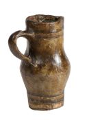 A rare papier mâché jug Realistically modelled as a 15th century stoneware jug, height 15.5cm