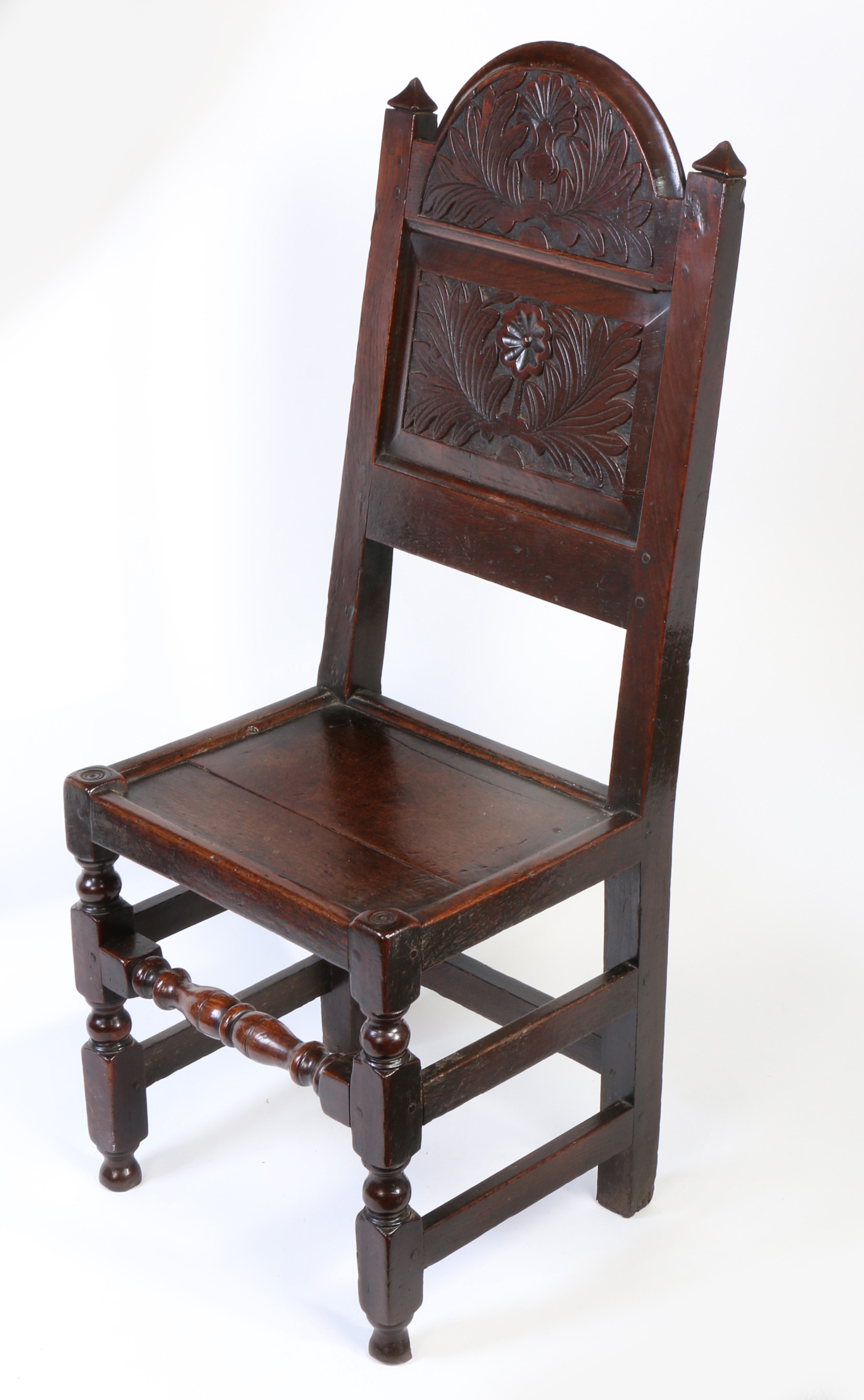 A Charles II oak backstool, Cheshire/Lancashire, circa 1670 With characteristic tall arched and - Image 2 of 2